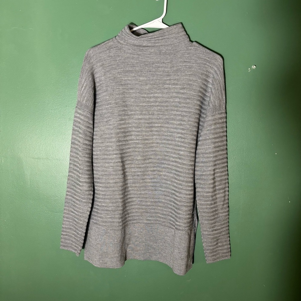 Lafayette 148 Women’s Small Oversized Grey Wool Mockneck Striped Sweater